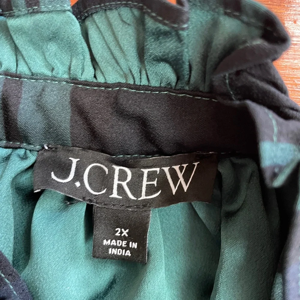 J. Crew Green Black Watch Tartan Plaid Ruffle Puff Sleeve Dress Sz 2X 🧡🎀